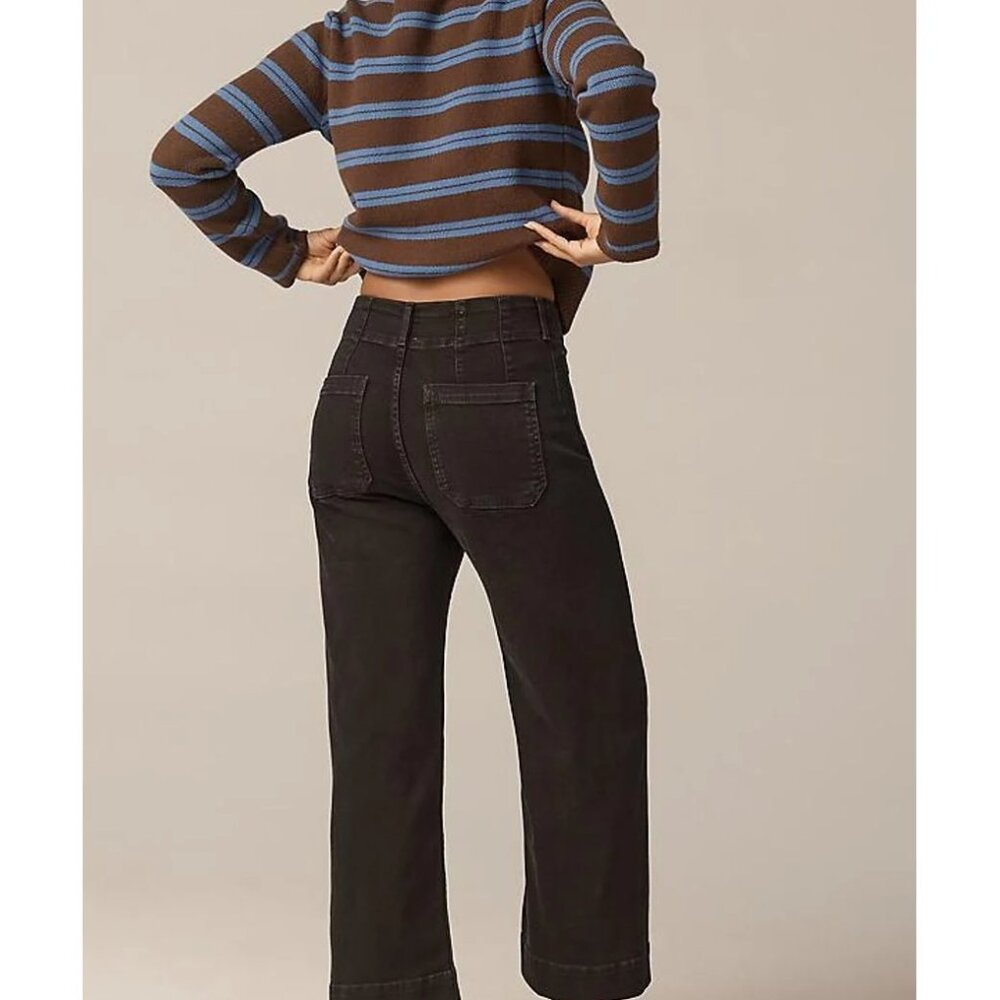 Anthropologie Maeve Colette Denim Cropped Black Wide-Leg Jeans
